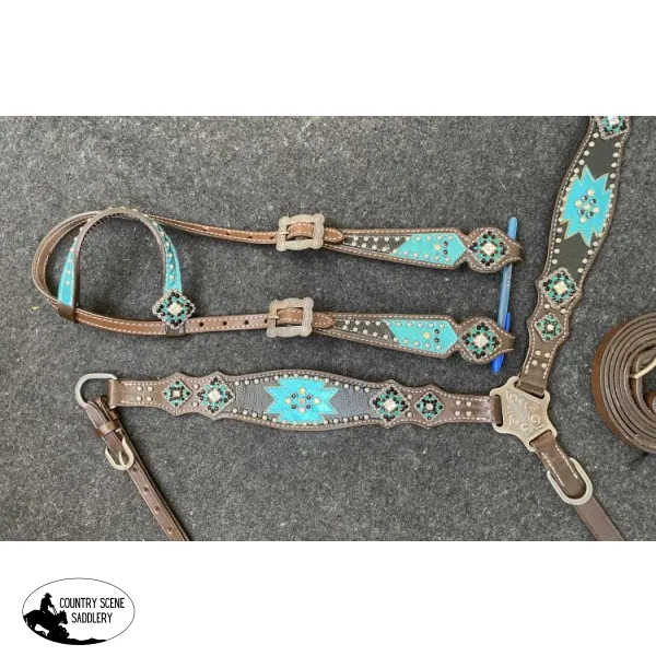NEW! Showman®  One Ear headstall and breast collar set with bling
