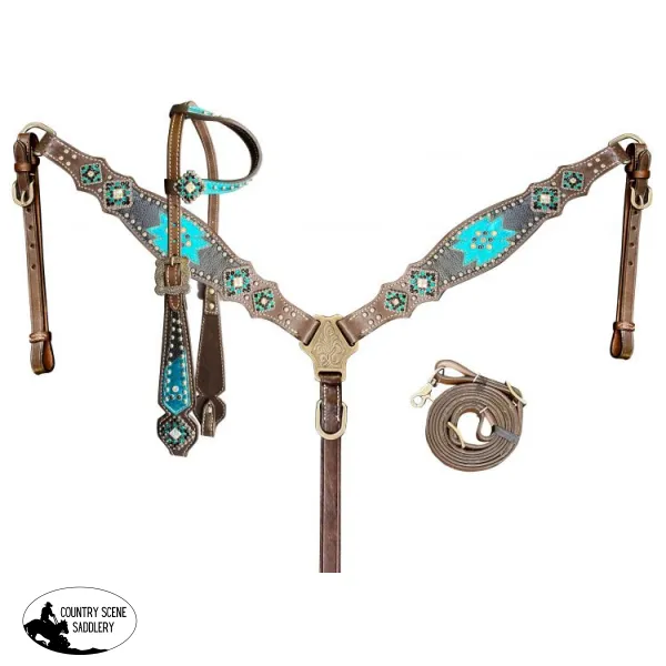 NEW! Showman®  One Ear headstall and breast collar set with bling