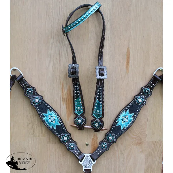 NEW! Showman®  One Ear headstall and breast collar set with bling