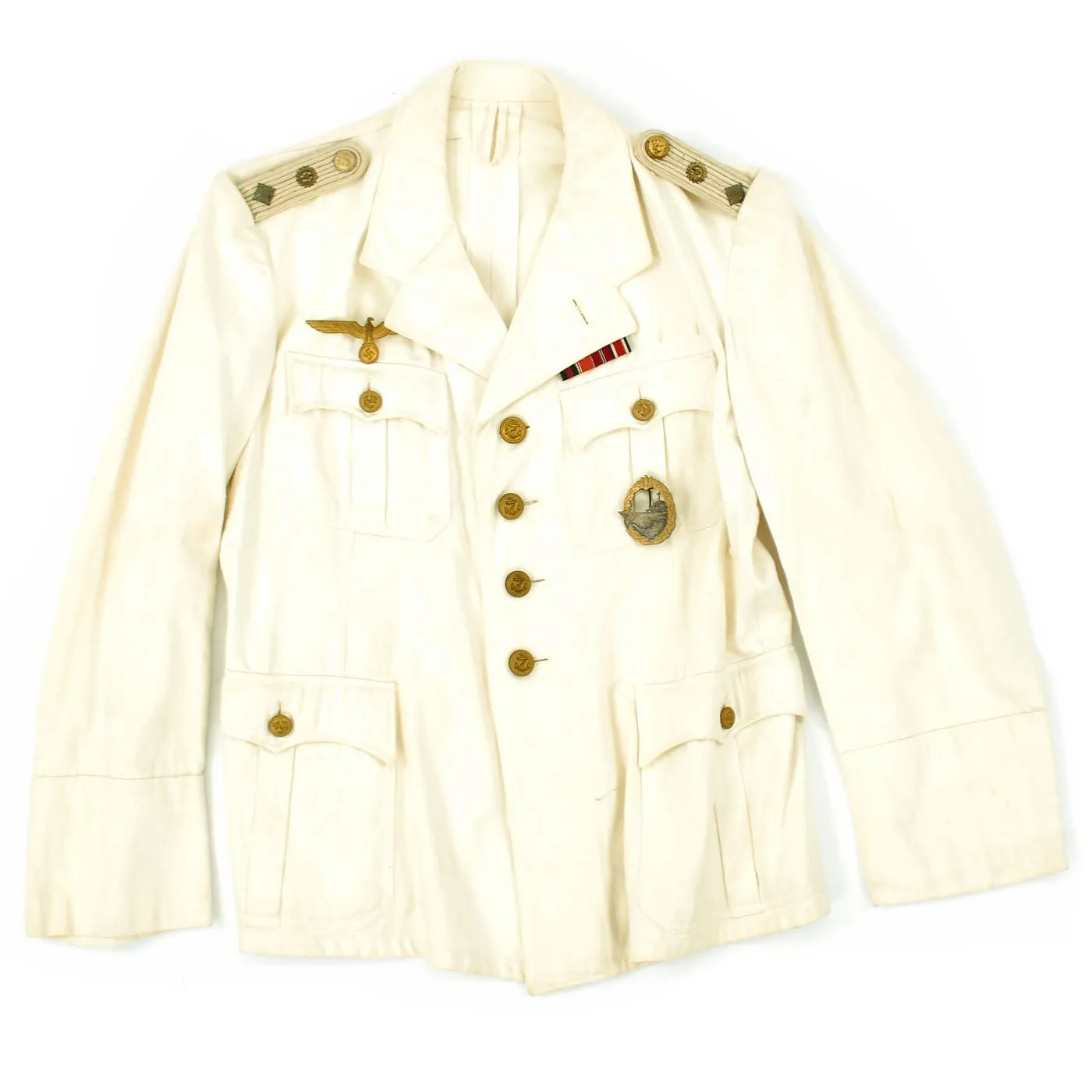 Original German WWII Kriegsmarine Oberleutnant White Summer Tunic with Officer Brocade Belt