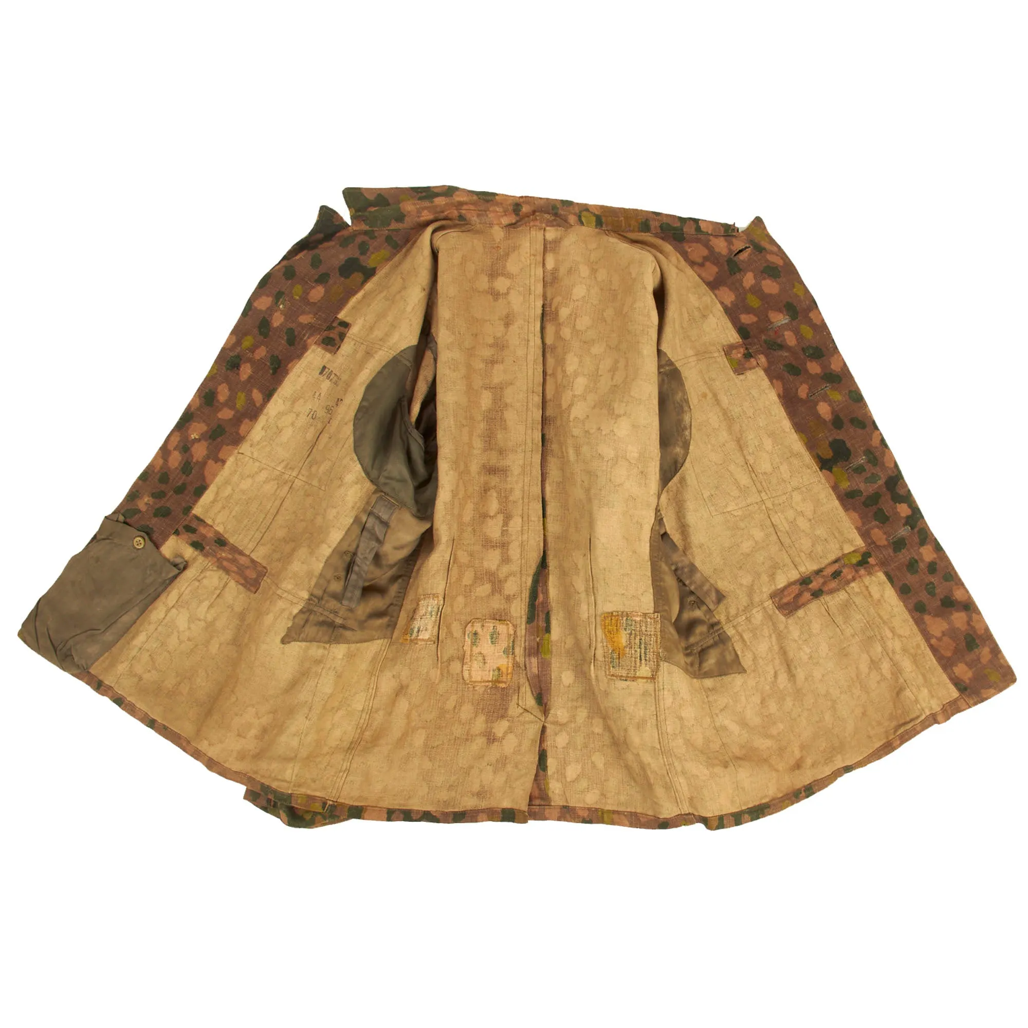 Original German WWII Waffen SS 1944 Pattern "Pea Dot" Camouflage HBT M44 Uniform Tunic & Trousers with Resewn Eagle