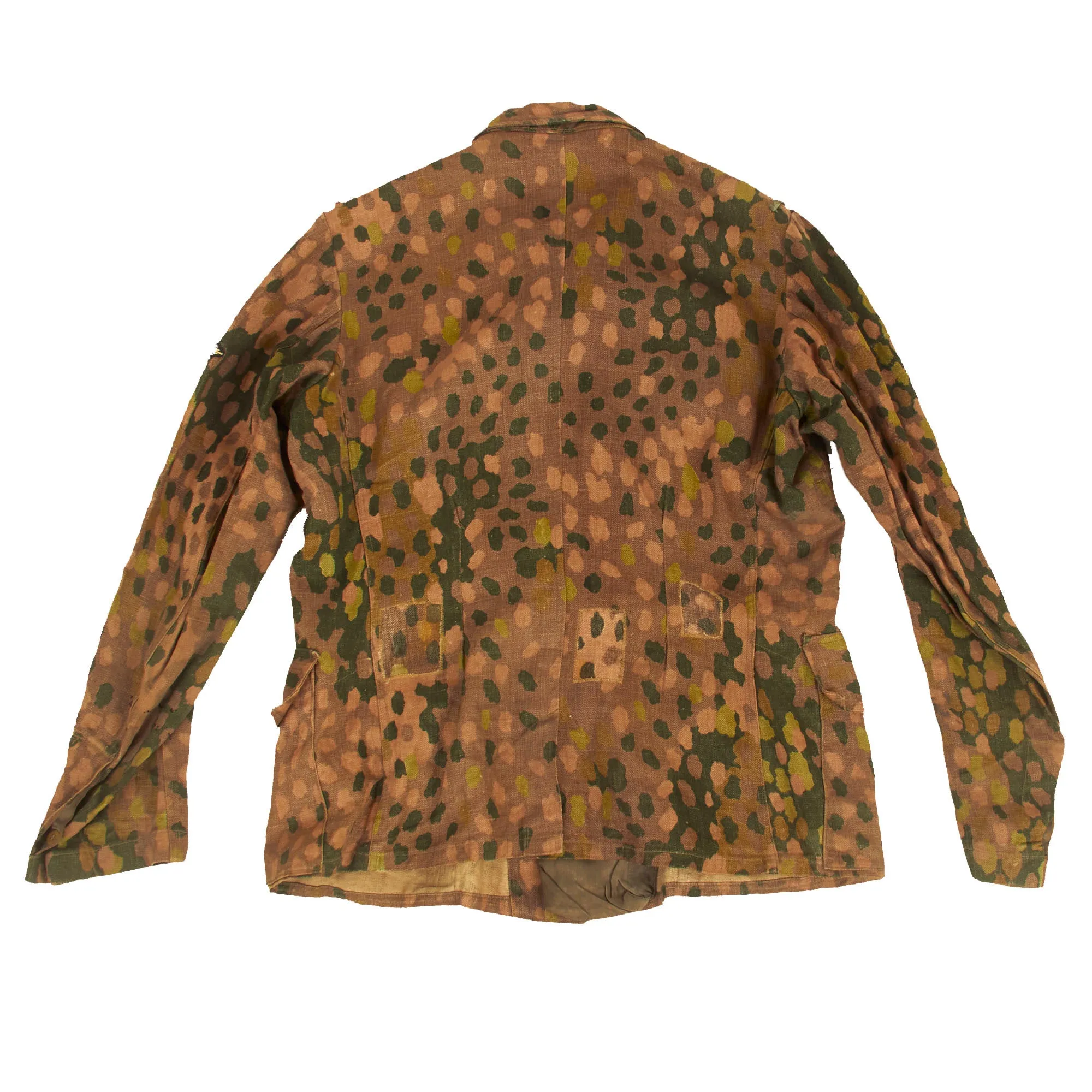 Original German WWII Waffen SS 1944 Pattern "Pea Dot" Camouflage HBT M44 Uniform Tunic & Trousers with Resewn Eagle