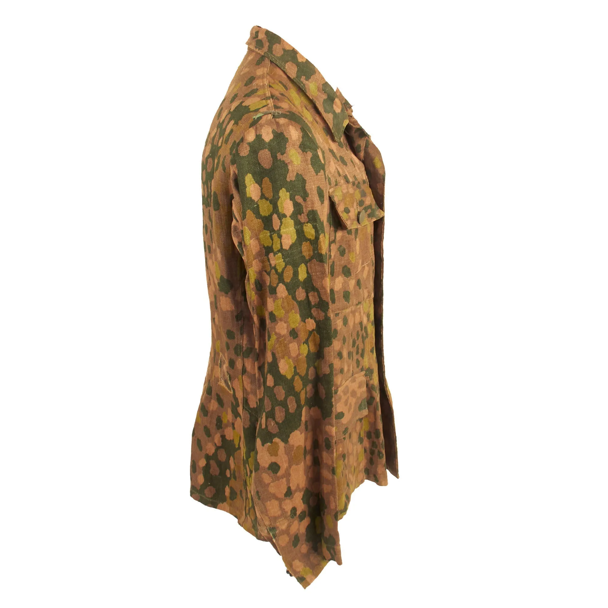Original German WWII Waffen SS 1944 Pattern "Pea Dot" Camouflage HBT M44 Uniform Tunic & Trousers with Resewn Eagle