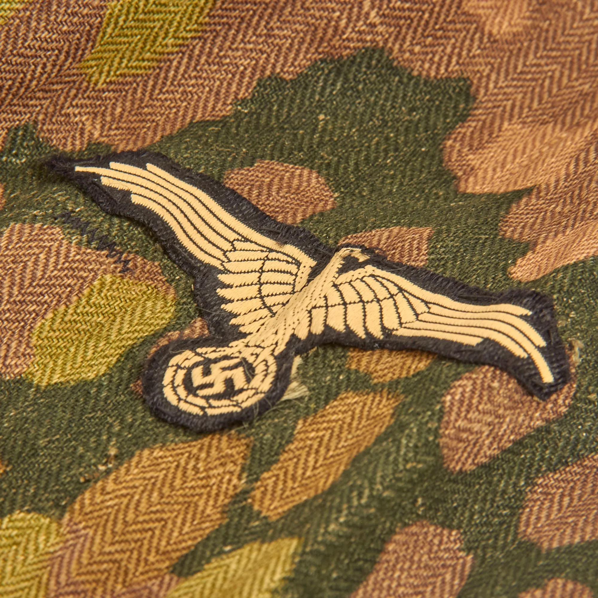 Original German WWII Waffen SS 1944 Pattern "Pea Dot" Camouflage HBT M44 Uniform Tunic & Trousers with Resewn Eagle