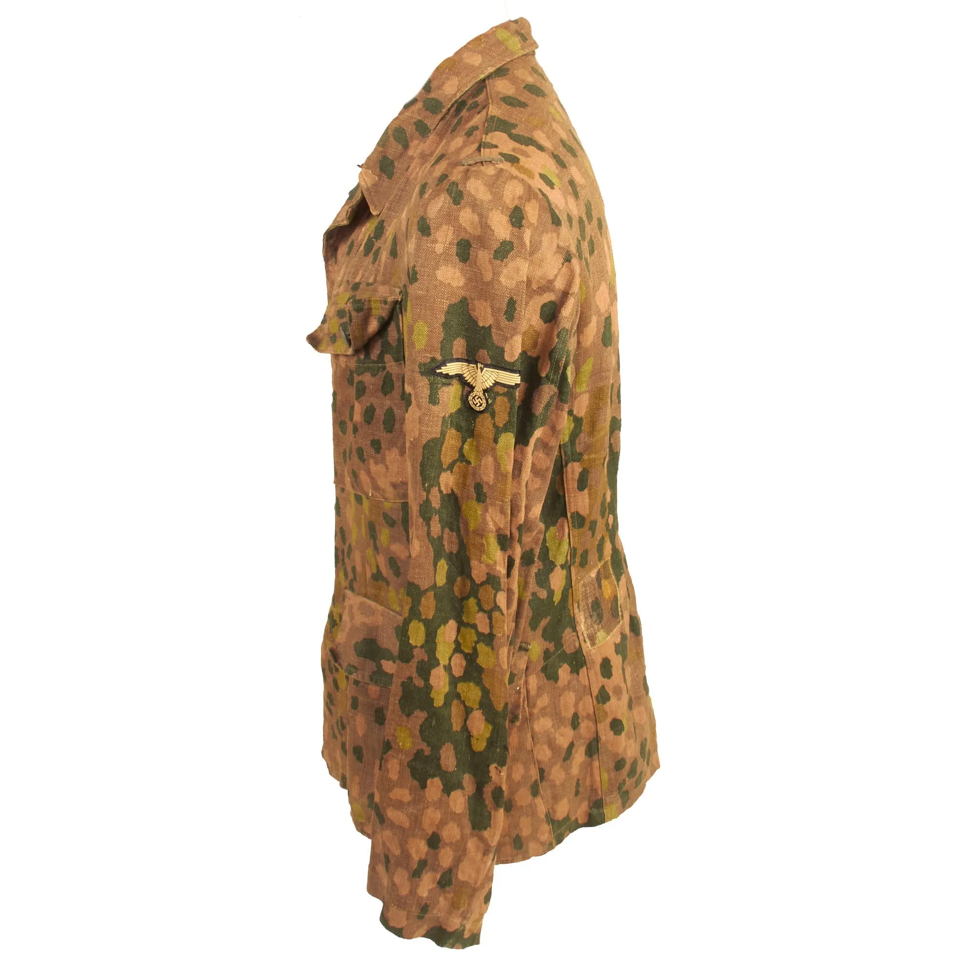 Original German WWII Waffen SS 1944 Pattern "Pea Dot" Camouflage HBT M44 Uniform Tunic & Trousers with Resewn Eagle