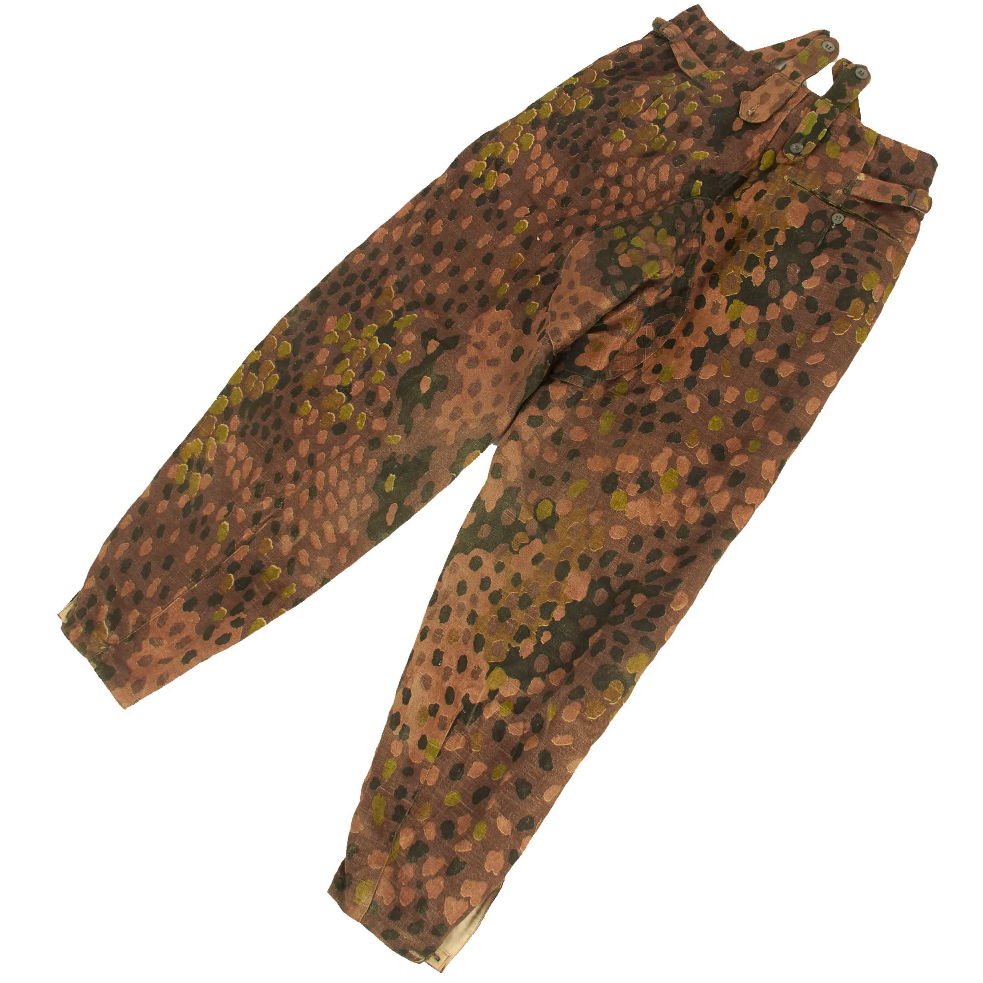 Original German WWII Waffen SS 1944 Pattern "Pea Dot" Camouflage HBT M44 Uniform Tunic & Trousers with Resewn Eagle