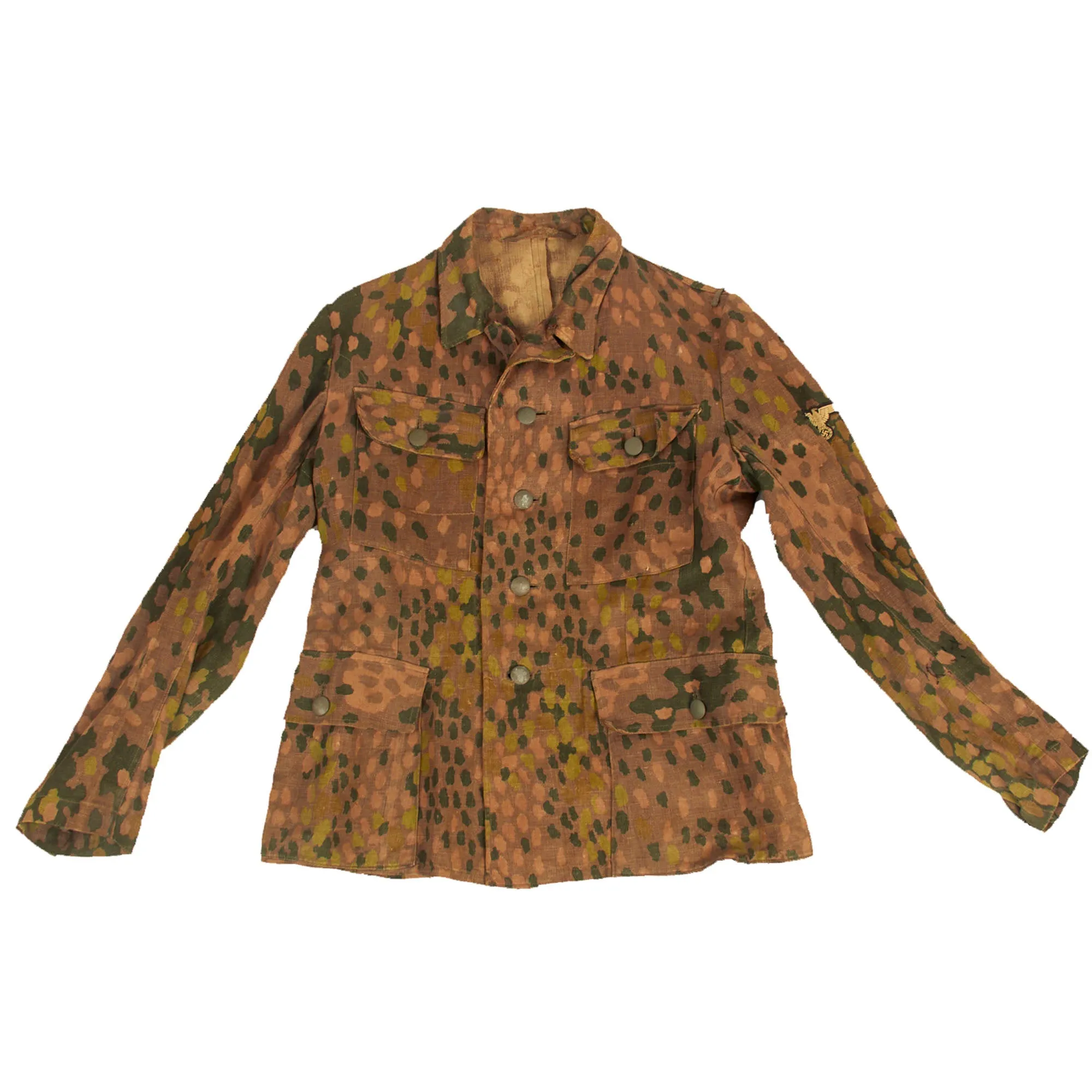 Original German WWII Waffen SS 1944 Pattern "Pea Dot" Camouflage HBT M44 Uniform Tunic & Trousers with Resewn Eagle
