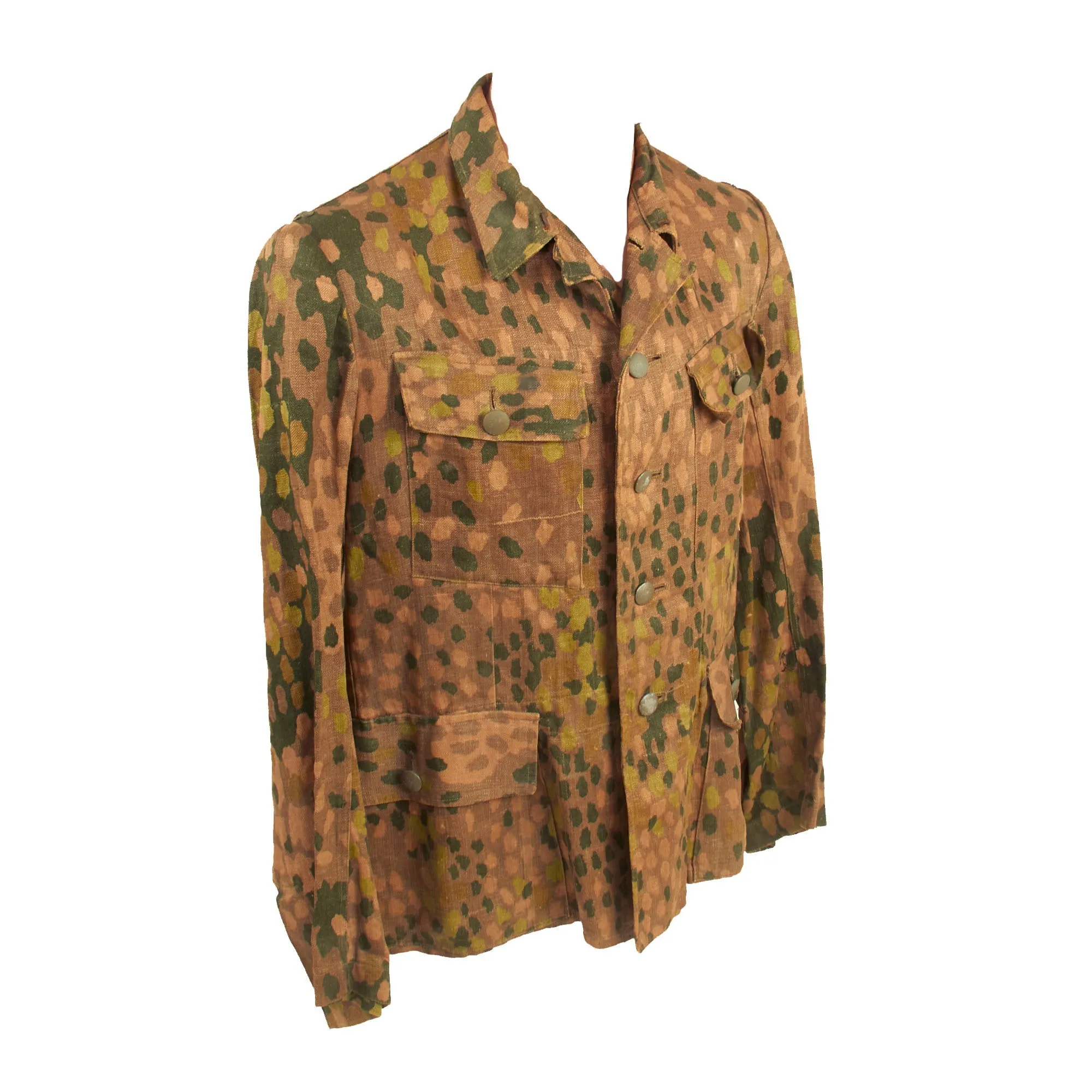 Original German WWII Waffen SS 1944 Pattern "Pea Dot" Camouflage HBT M44 Uniform Tunic & Trousers with Resewn Eagle