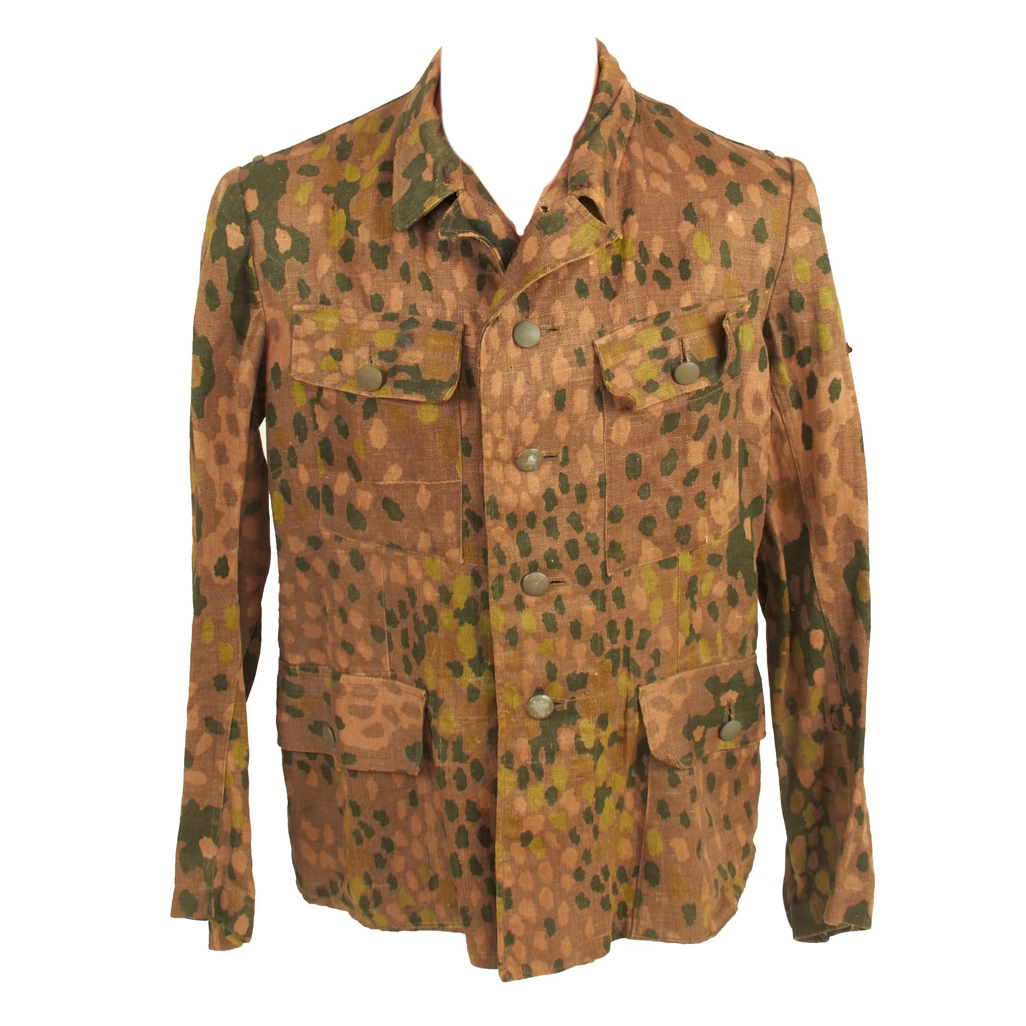 Original German WWII Waffen SS 1944 Pattern "Pea Dot" Camouflage HBT M44 Uniform Tunic & Trousers with Resewn Eagle