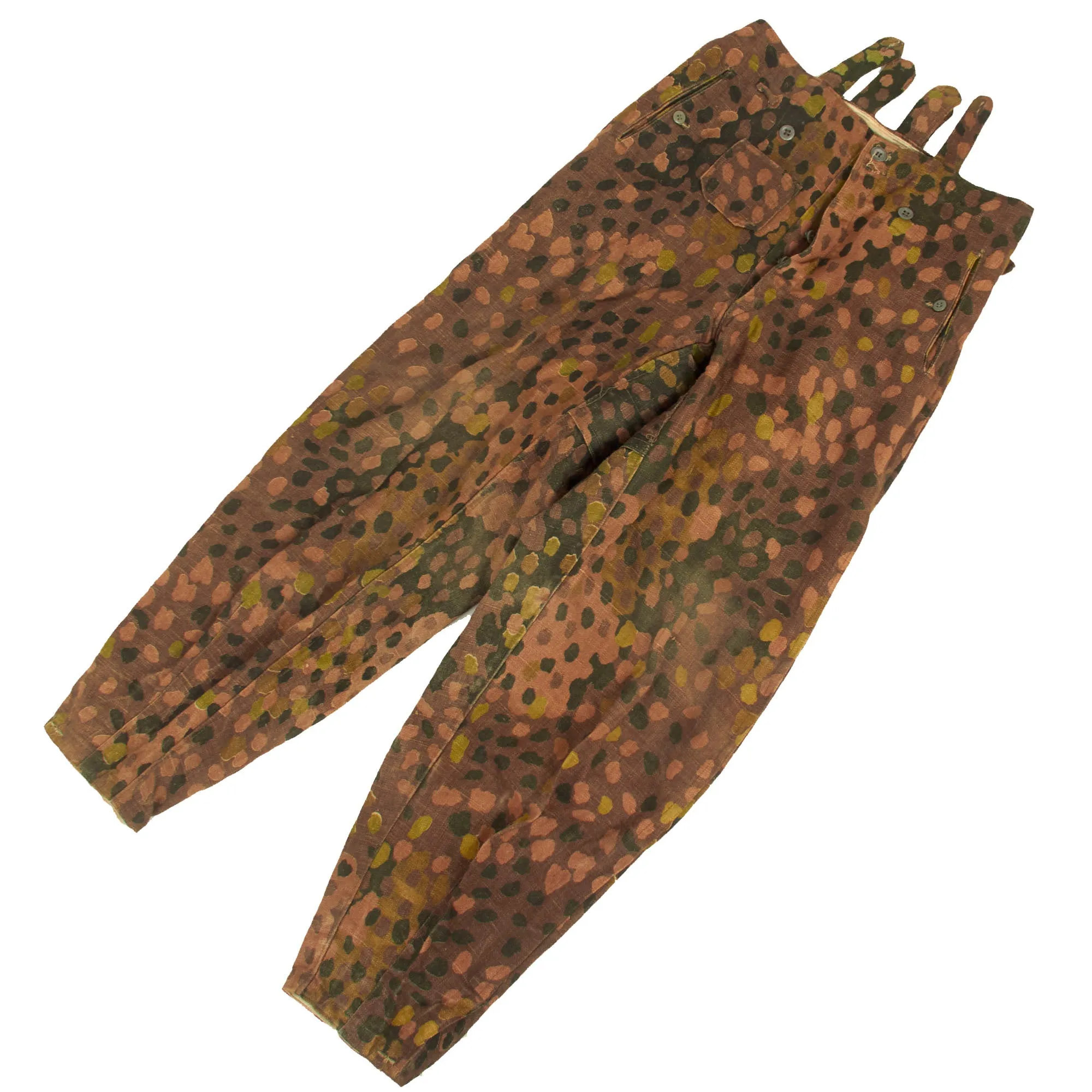 Original German WWII Waffen SS 1944 Pattern "Pea Dot" Camouflage HBT M44 Uniform Tunic & Trousers with Resewn Eagle