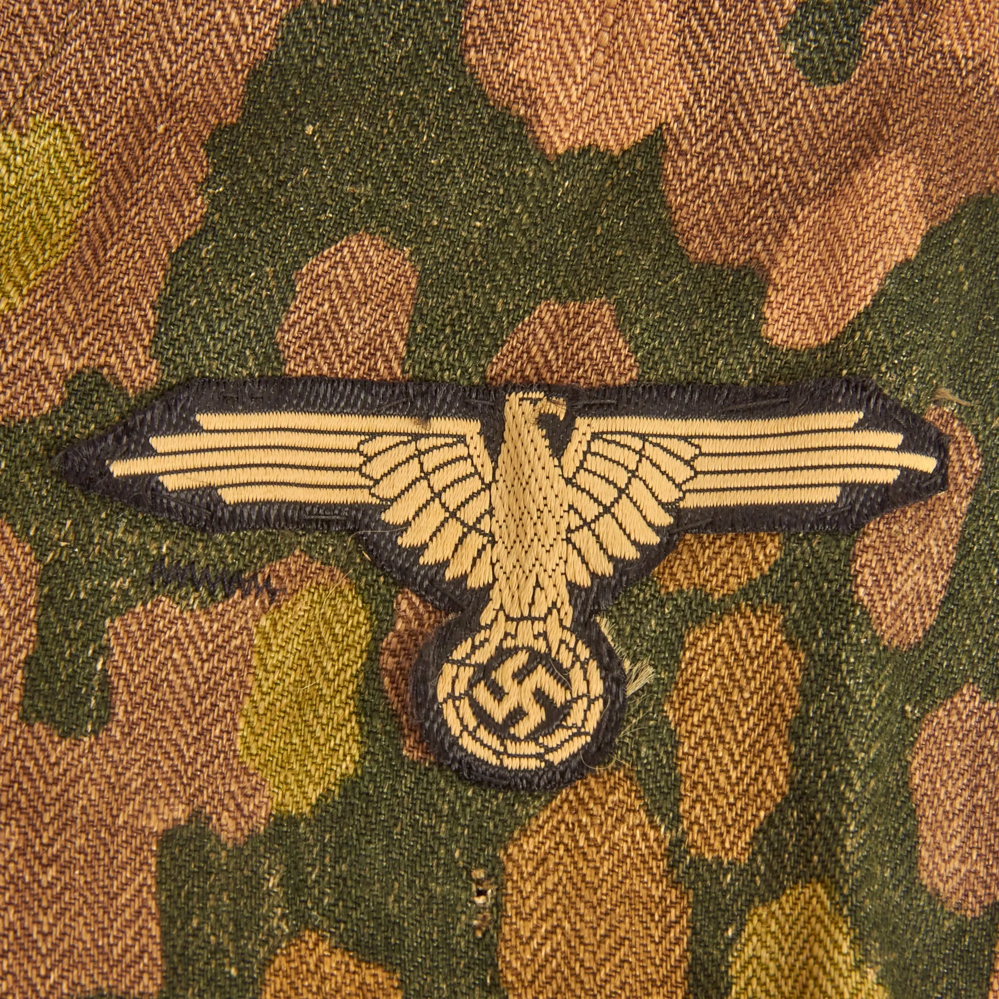 Original German WWII Waffen SS 1944 Pattern "Pea Dot" Camouflage HBT M44 Uniform Tunic & Trousers with Resewn Eagle