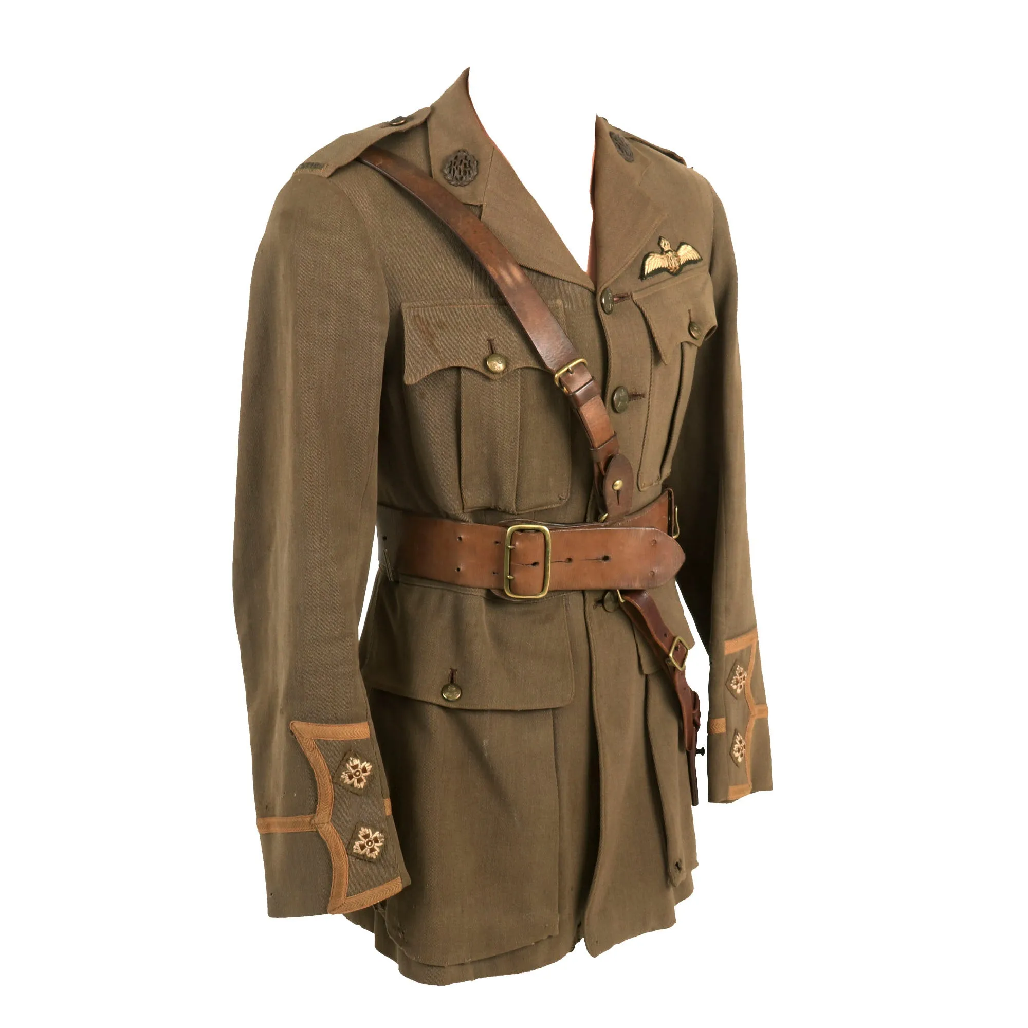 Original Pre-1916 WWI Canadian Royal Flying Corps Pilot Lieutenant Officers Cuff Rank Tunic with RAF Pilot’s Wings