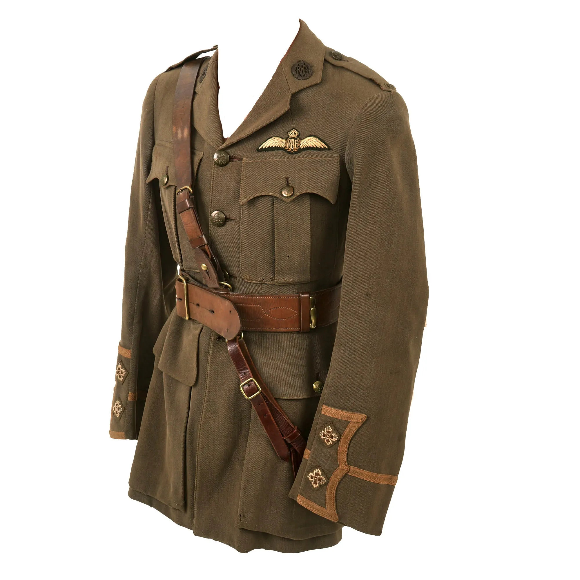 Original Pre-1916 WWI Canadian Royal Flying Corps Pilot Lieutenant Officers Cuff Rank Tunic with RAF Pilot’s Wings