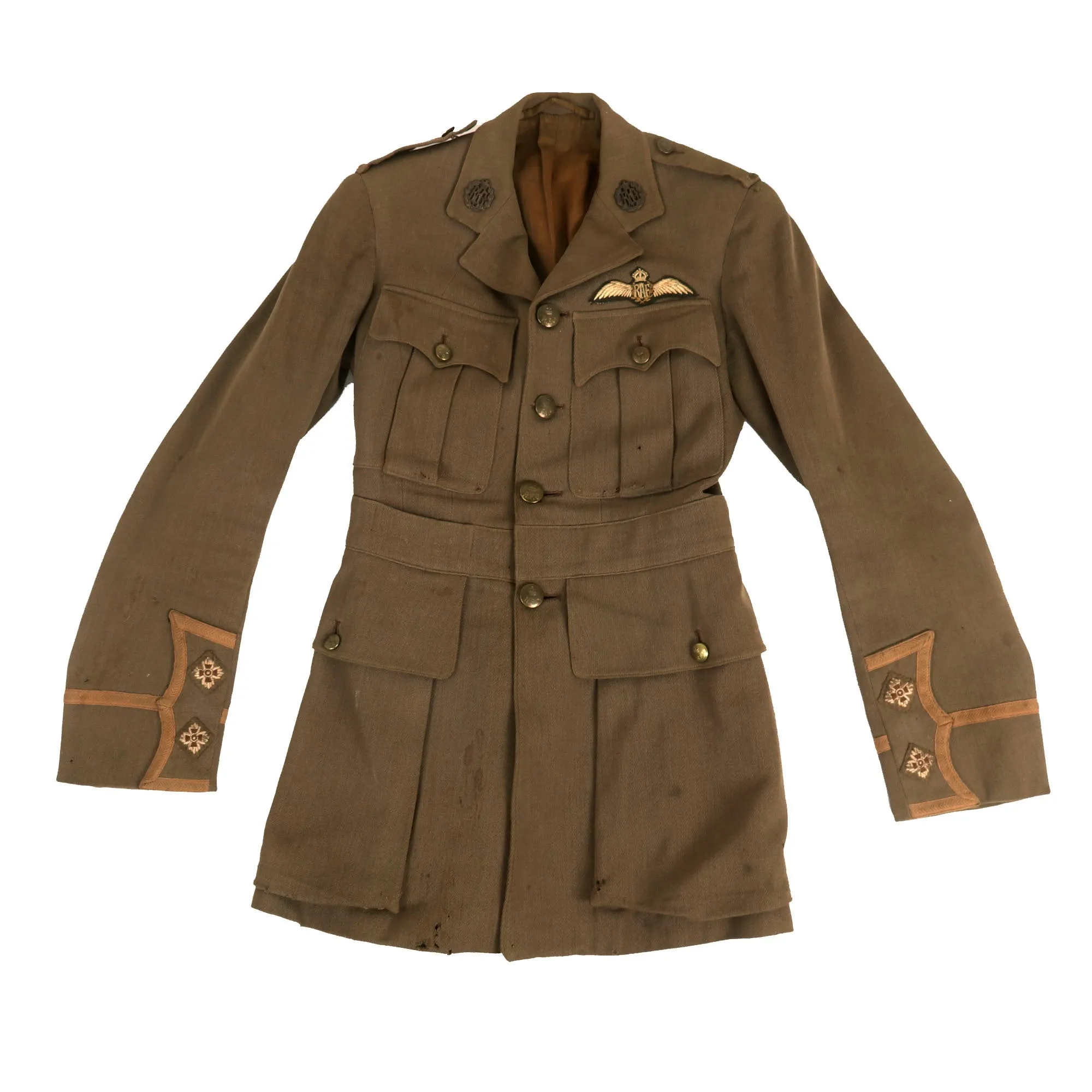 Original Pre-1916 WWI Canadian Royal Flying Corps Pilot Lieutenant Officers Cuff Rank Tunic with RAF Pilot’s Wings