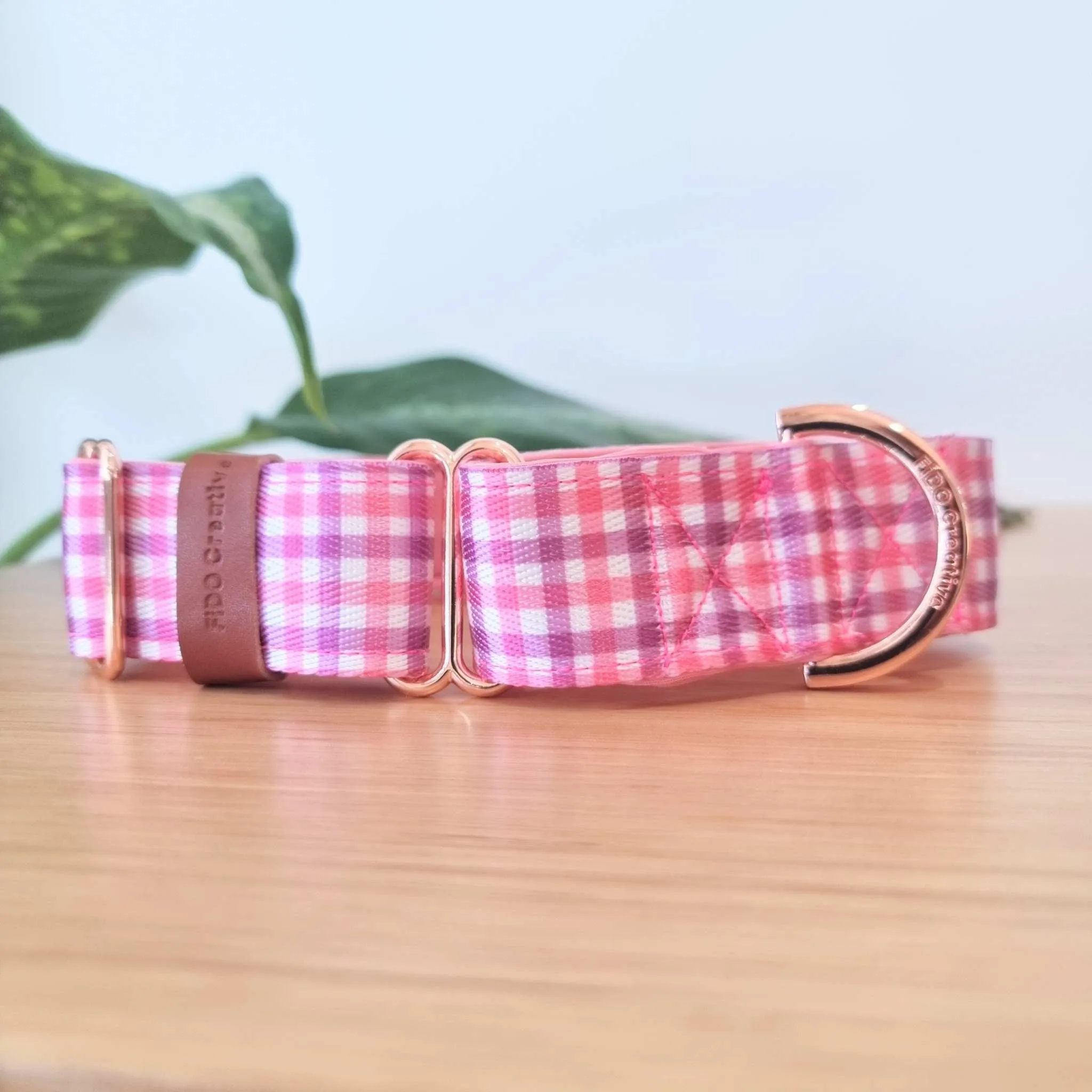 Personalised Martingale Collar - Pink and Purple Gingham Neoprene Padded