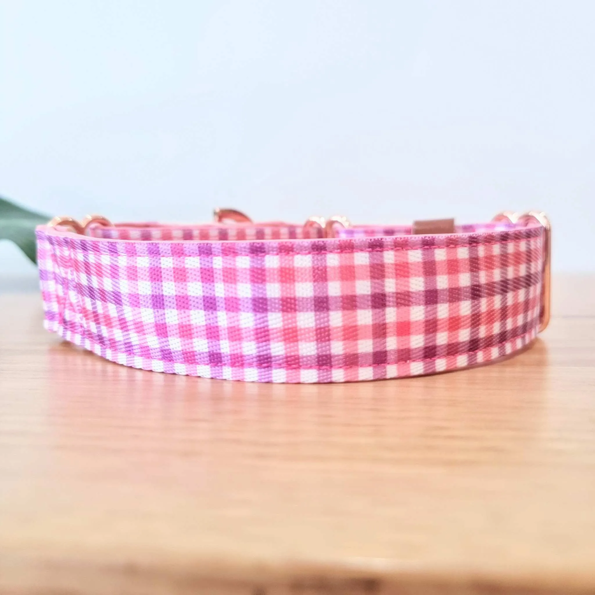 Personalised Martingale Collar - Pink and Purple Gingham Neoprene Padded