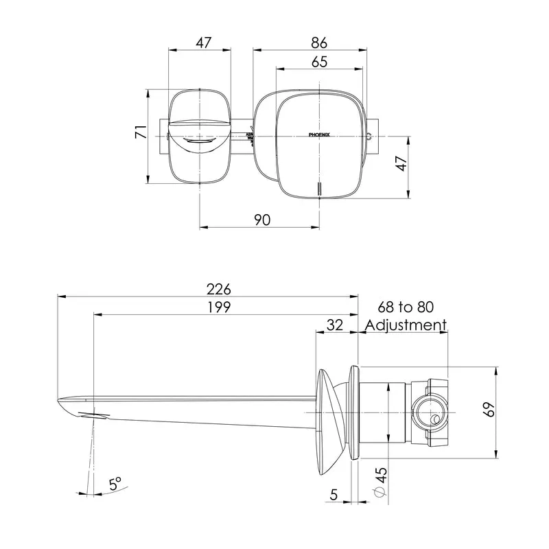 Phoenix Nuage Wall Basin/Bath Mixer Set 200mm - Brushed Carbon