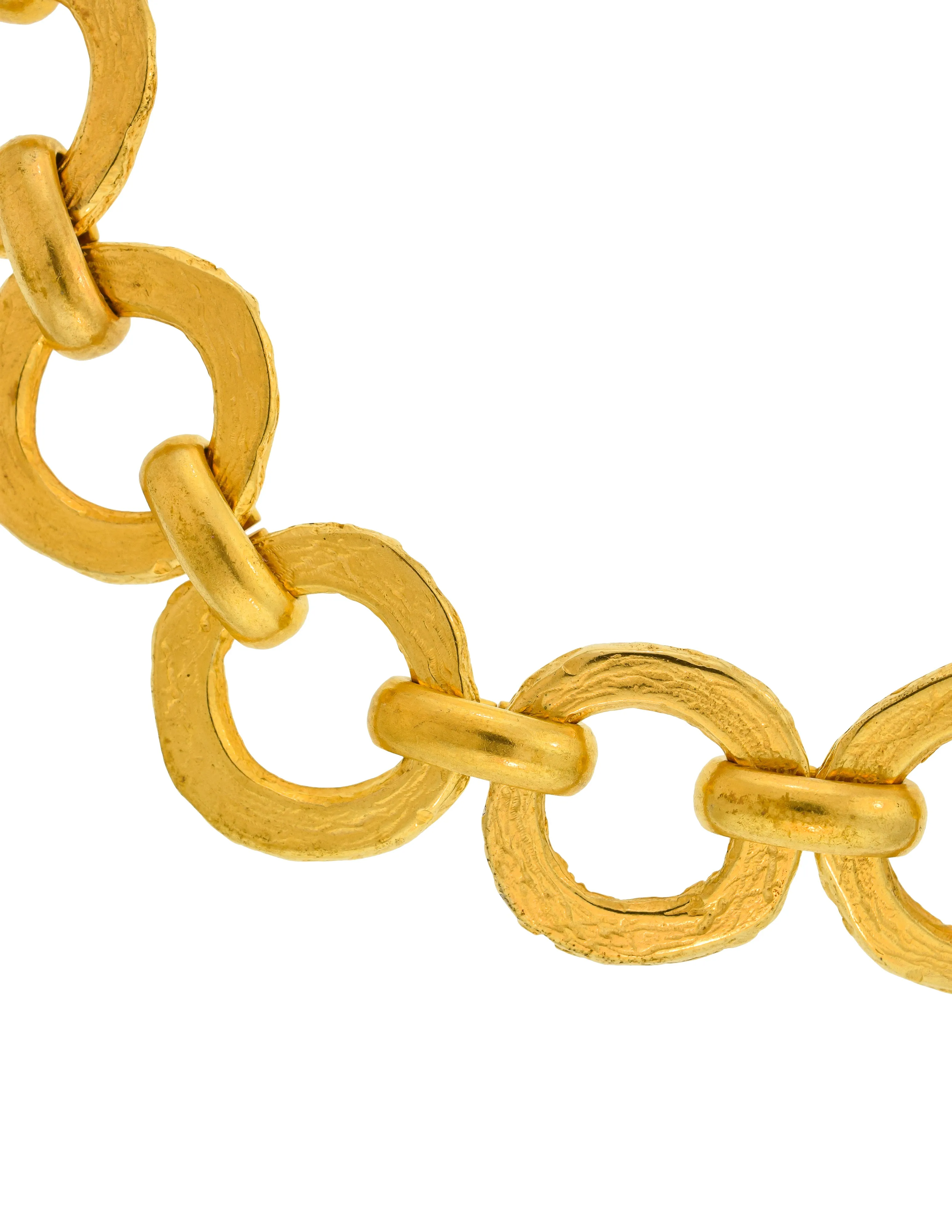 Pierre Cardin Vintage 1980s Artisanal Brushed Gold Round Link Chain Necklace