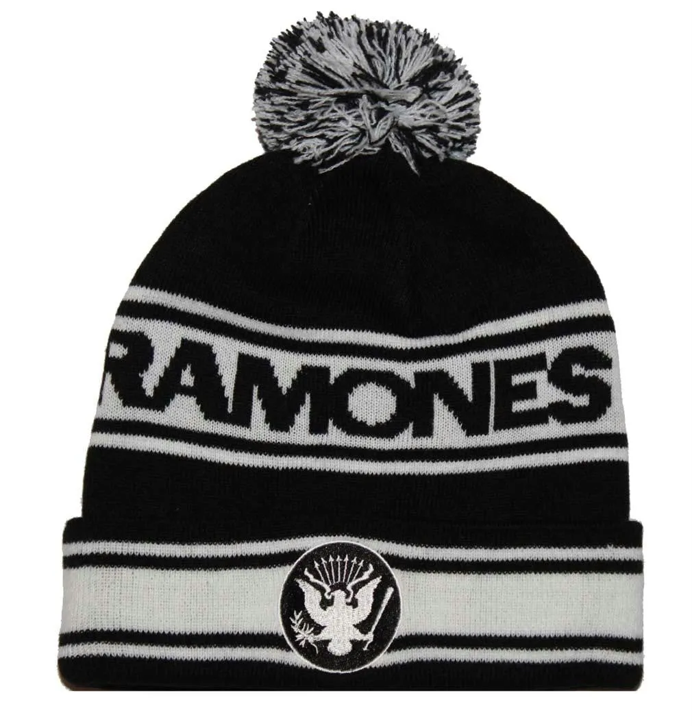 Ramones Eagle Pom Beanie Hat - Black
