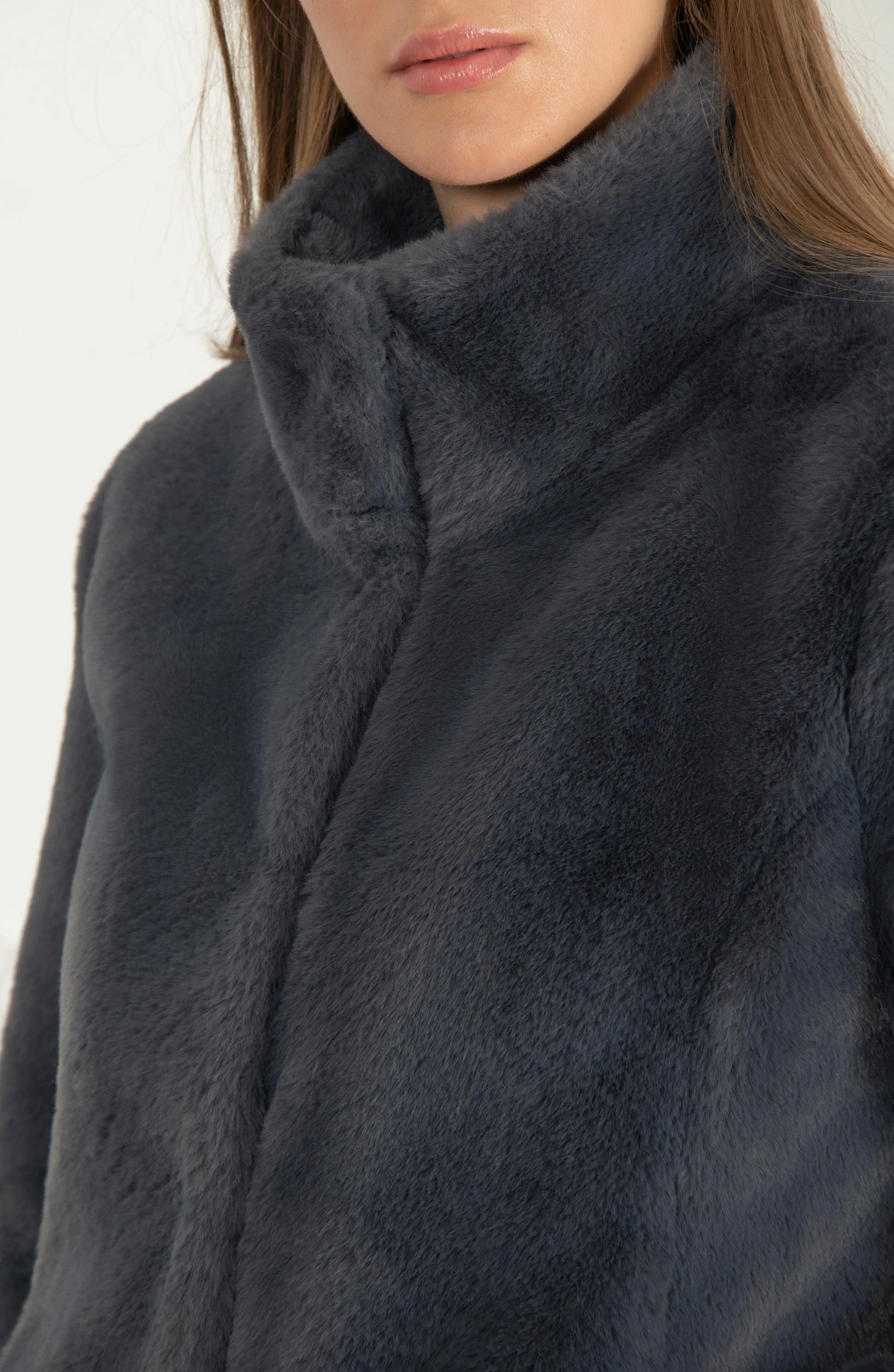 Signature Ava Recycled Vegan Faux Fur Jacket | Slate Grey