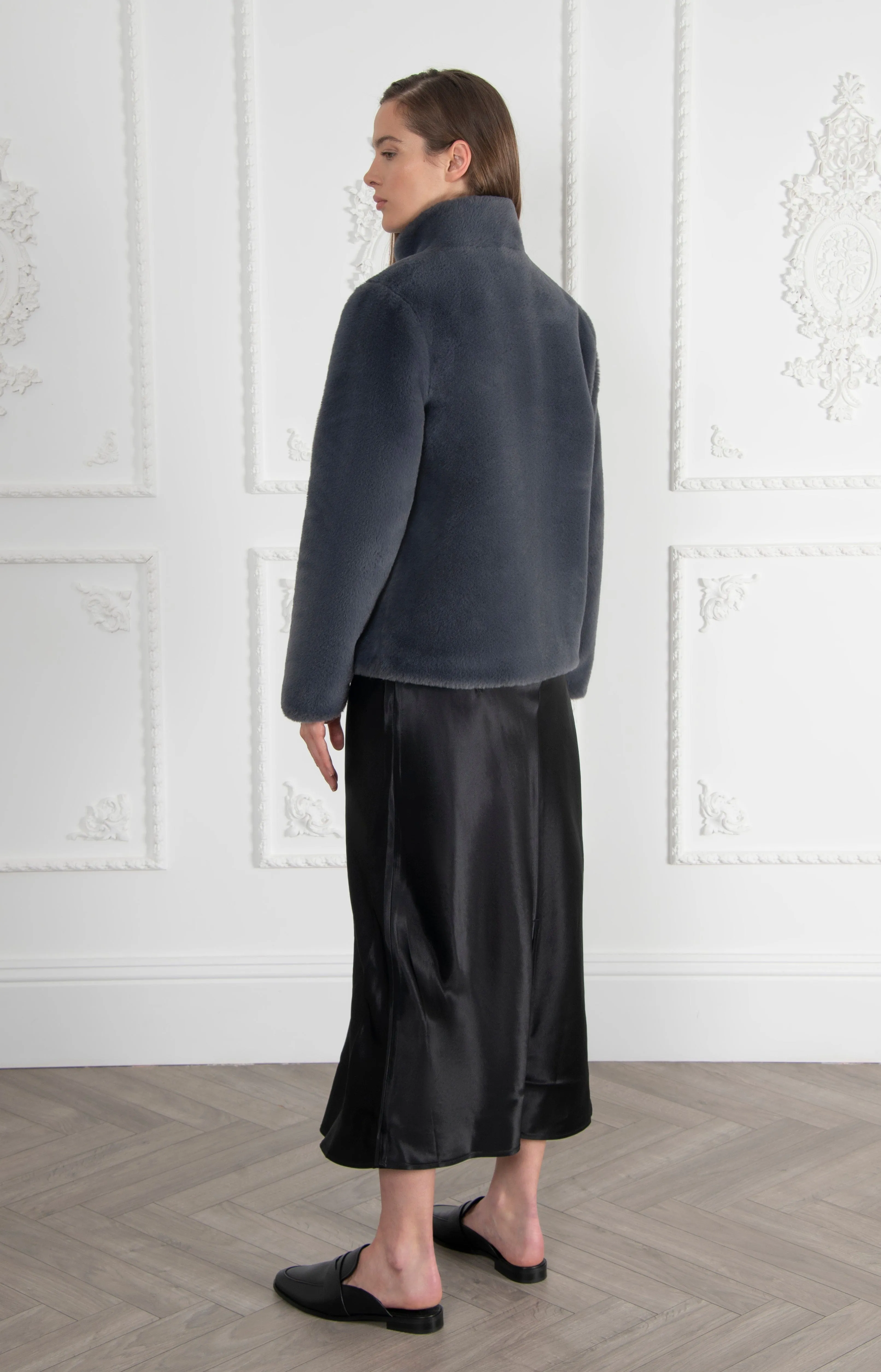 Signature Ava Recycled Vegan Faux Fur Jacket | Slate Grey