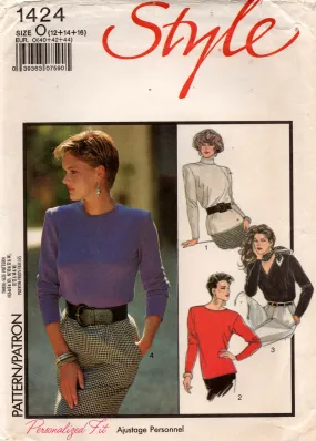 Style 1424 Womens Set Of Stretch Tops 1980s Vintage Sewing Pattern Size 12 - 16