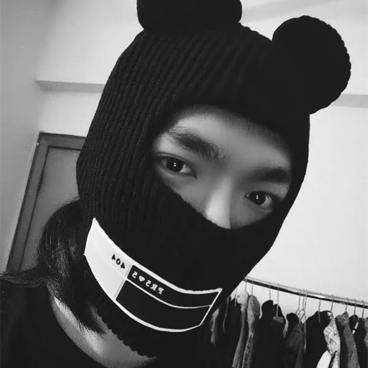Warm Winter Knit Beanie Hats  Korean Style Wool Outdoor Ski Windproof Scarf Unisex