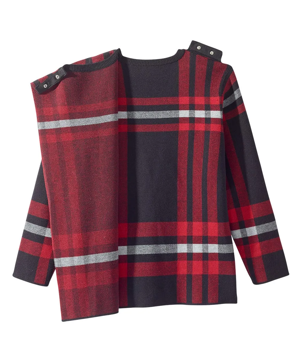 Women's Open Back Plaid Crew Neck Sweater