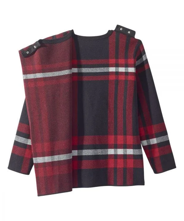 Women's Open Back Plaid Crew Neck Sweater