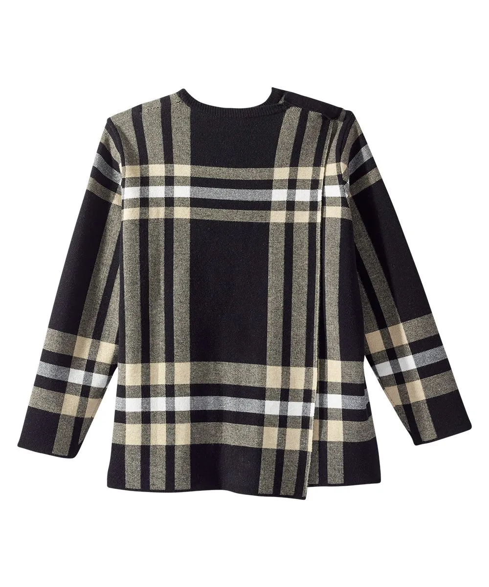 Women's Open Back Plaid Crew Neck Sweater
