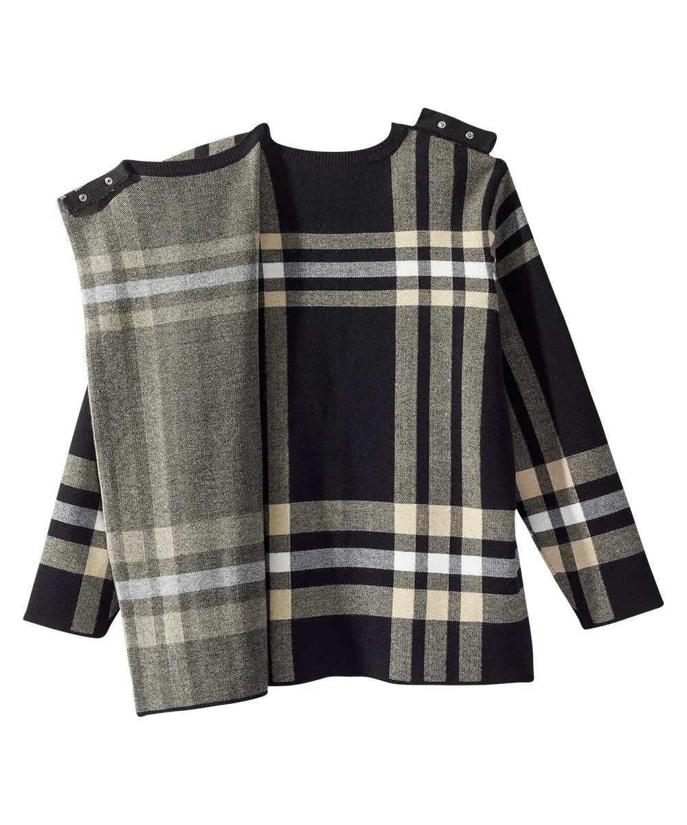 Women's Open Back Plaid Crew Neck Sweater