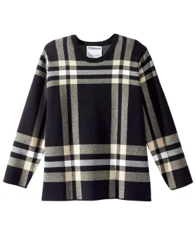 Women's Open Back Plaid Crew Neck Sweater