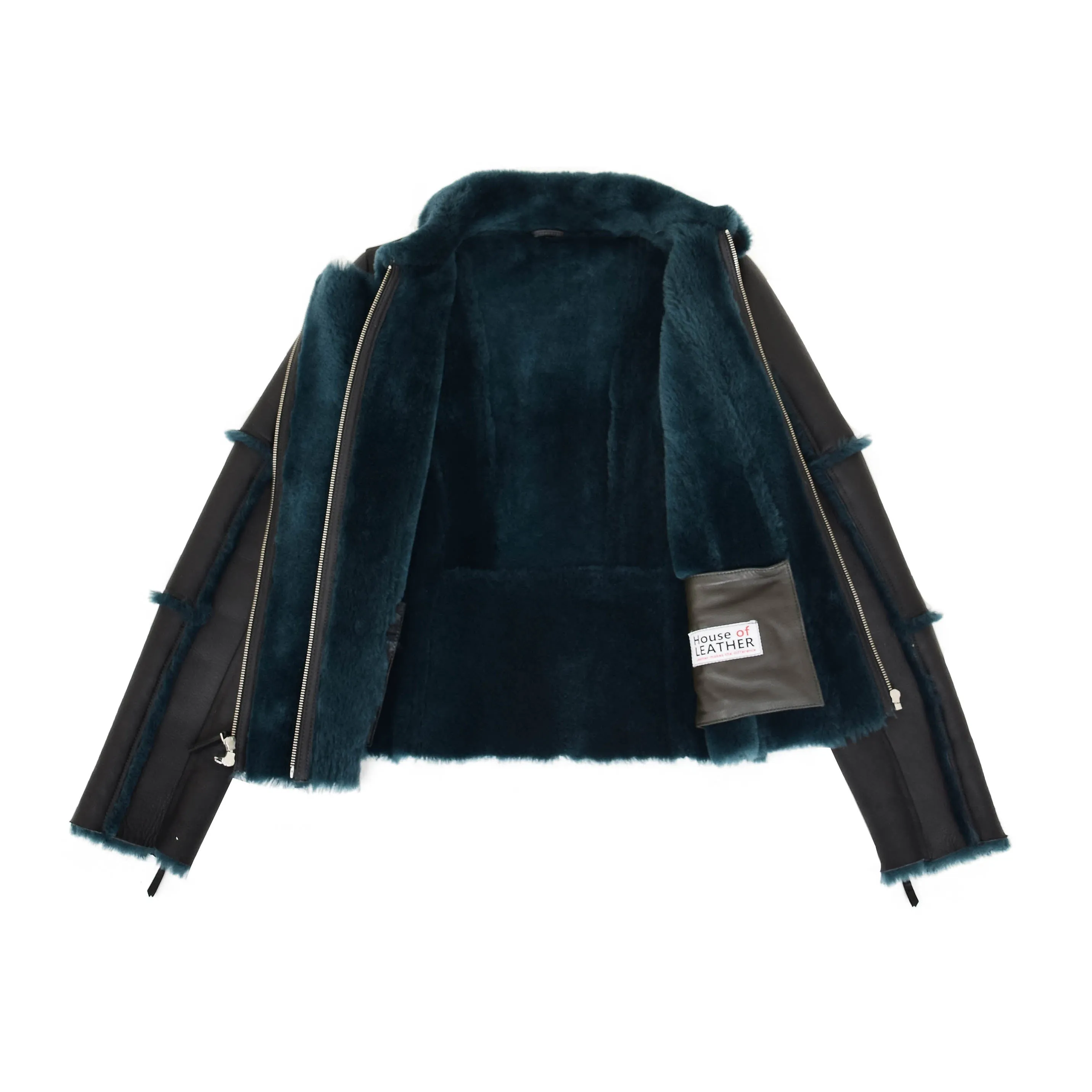 Womens Sheepskin Aviator Pilot Jacket Valerie Black Green