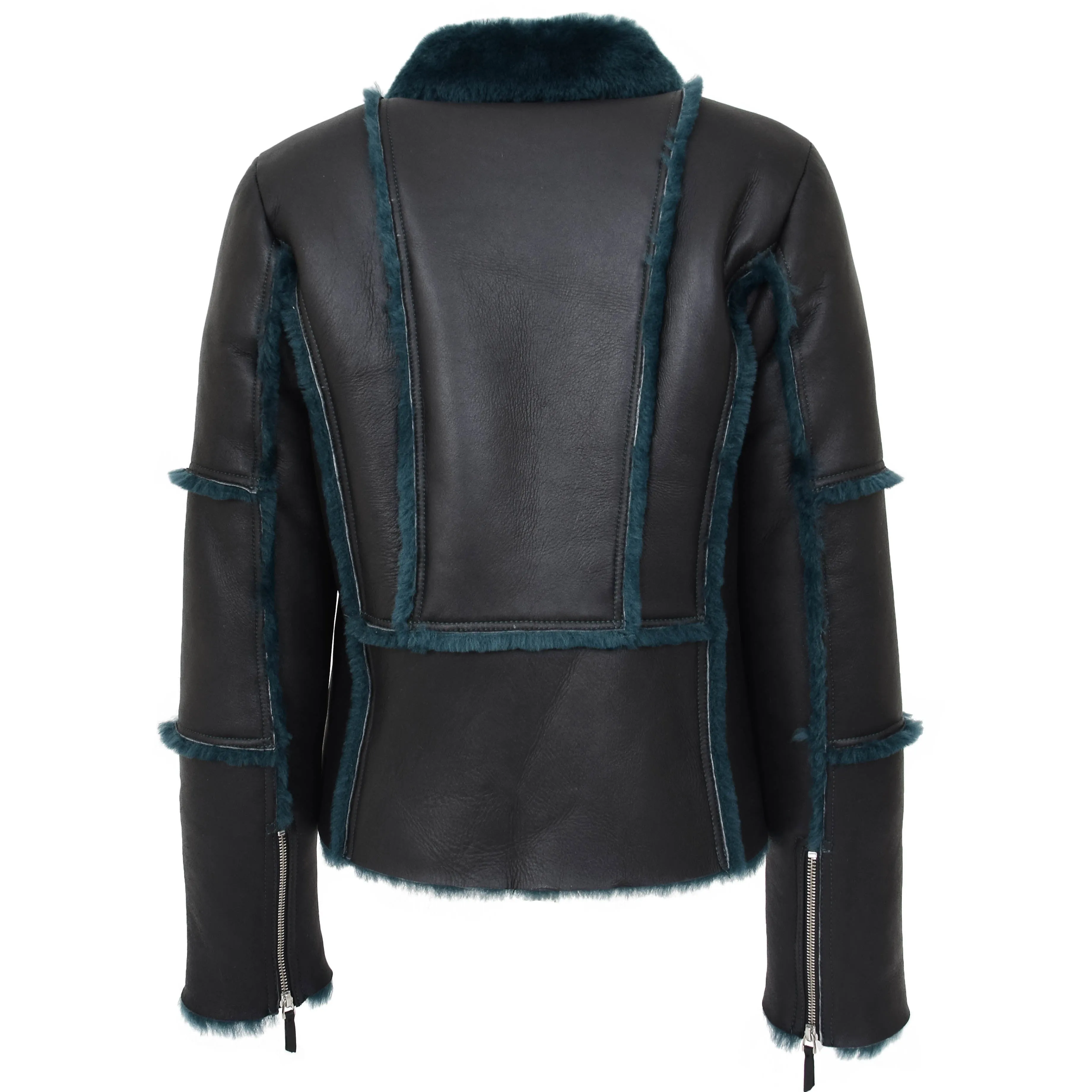 Womens Sheepskin Aviator Pilot Jacket Valerie Black Green